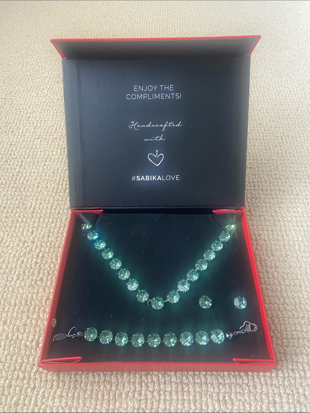 Sabika Seafoam Crystal, Necklace, Earrings and Bracelet Set